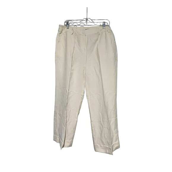 Emanuel Women's Regular Fit Straight Leg Trouser Linen Pants White Size 14 - Picture 1 of 5